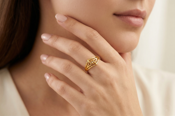 NXGOLD Geometric Triple Band Gold Ring