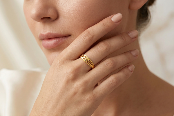 NXGOLD Floral Cutwork Textured Gold Ring
