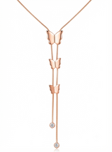 Elegant Rose Gold Triple Butterfly Tassel Pendant Necklace