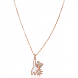 Elegant Rose Gold Cat & Floral Pendant Necklace for Women