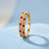 NXGOLD Stylish Band Ring with Alternating Pink & White CZ Stones