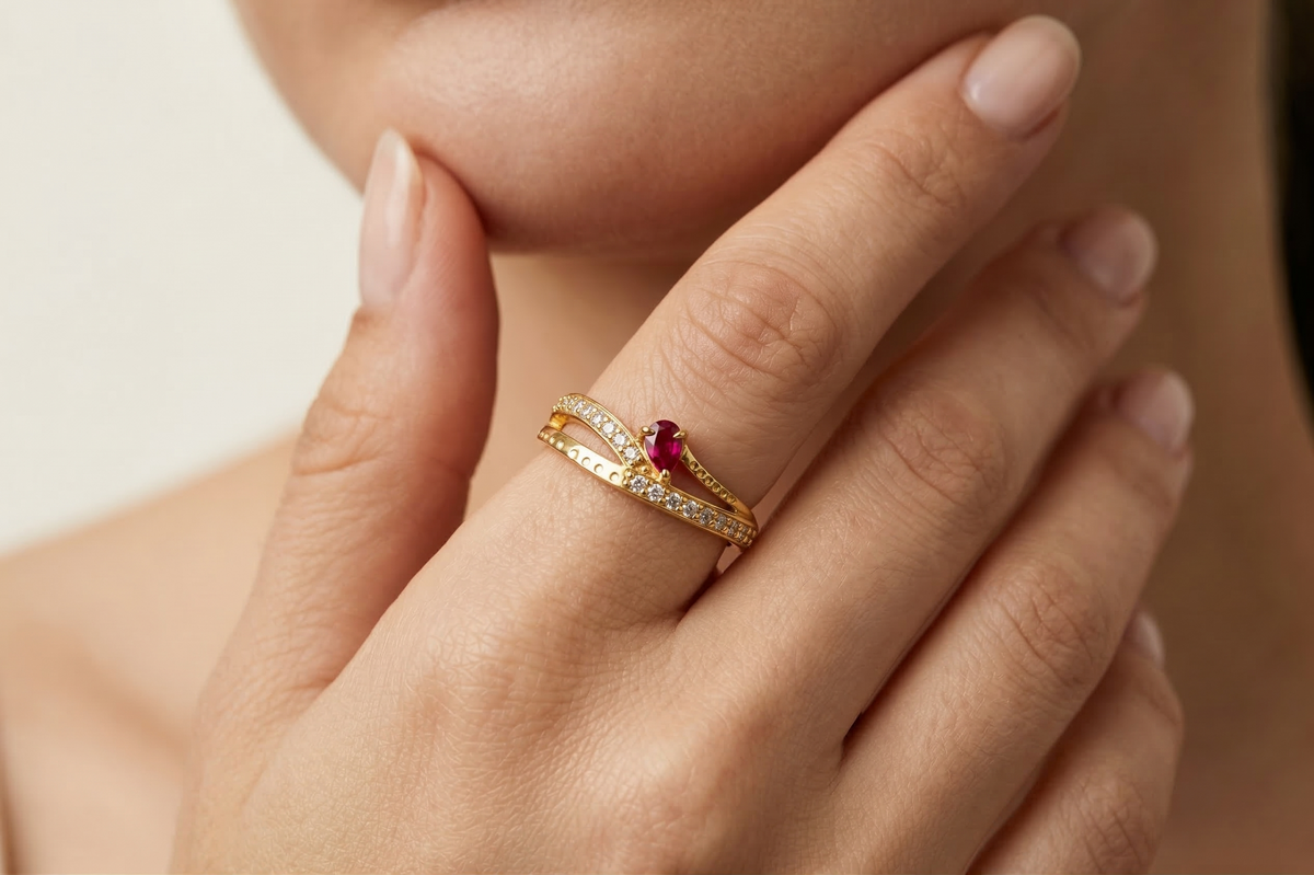 NXGOLD Premium Ring with CZ Stone & Dual Layer Band Style