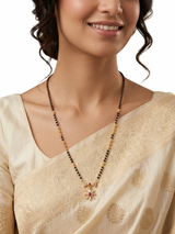 Traditional Mangalsutra with Red Stone & Sparkling CZ Flower Design