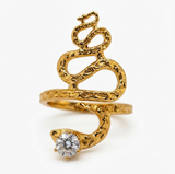 Designer Anti-Tarnish Serpent Coil Ring with CZ Stone
