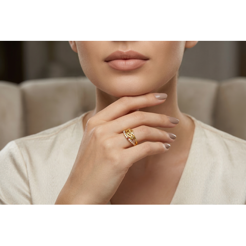 NXGOLD Heart Design Gold Ring with CZ Stones & Elegant Dual Band Style