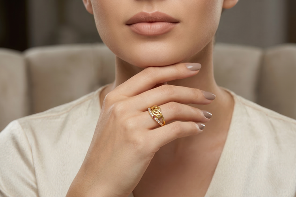 NXGOLD Heart Design Gold Ring with CZ Stones & Elegant Dual Band Style
