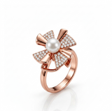 NXGOLD Rose Gold 360° Rotating Flower Ring with Pearl & CZ Stones