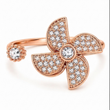 Rose Gold Floral CZ Adjustable Ring for Women