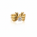 Elegant Anti-Tarnish Bow Design Ring with CZ Stone