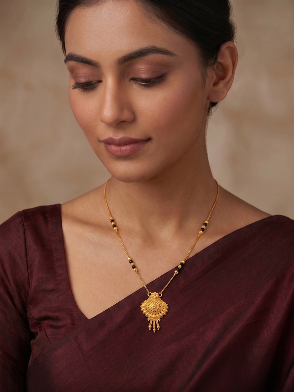 Traditional Mangalsutra with Black Beads & Heritage Pendant