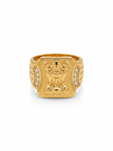NXGOLD Royal Ashoka Lion Emblem Gold Signet Ring for Men