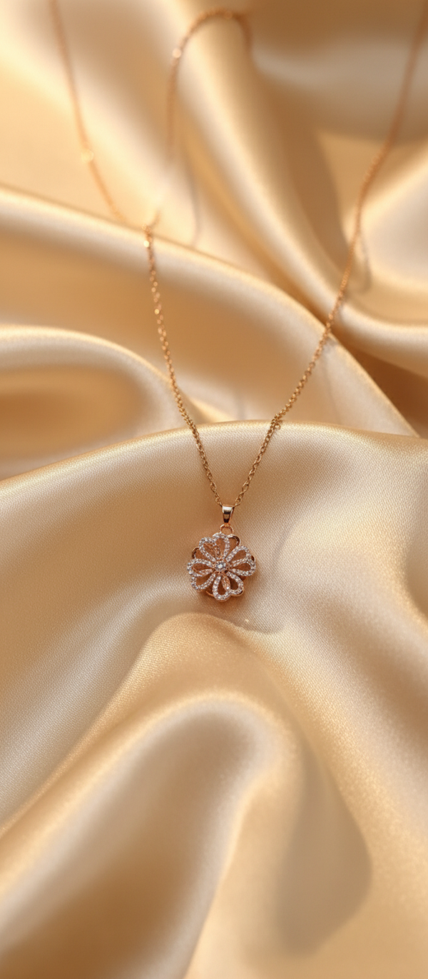NXGOLD Elegant 360° Spin Flower Rose Gold Pendant Necklace