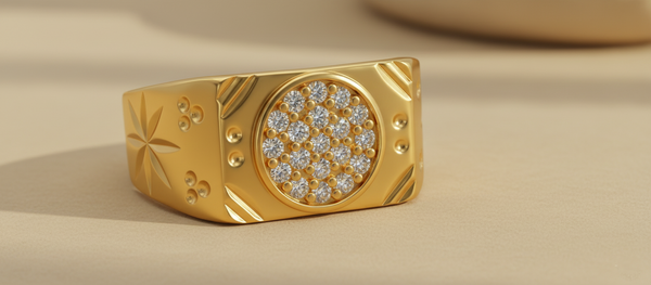 NXGOLD Luxury Men’s Ring with Round CZ Stone & Star Engraving