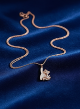 Elegant Rose Gold Cat & Floral Pendant Necklace for Women