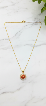 NXGOLD Red Stone Cube Pendant Necklace
