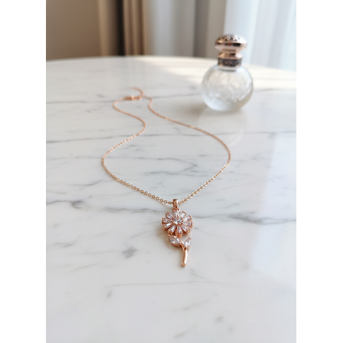 Elegant Rose Gold Rotating Floral Crystal Pendant Necklace