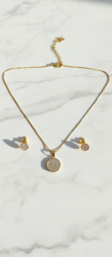 NXGOLD Round Stone Pendant Necklace Set for Women
