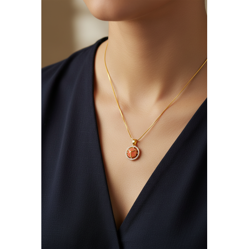 NXGOLD Red Stone Cube Pendant Necklace