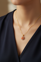 NXGOLD Red Stone Cube Pendant Necklace