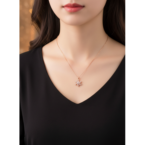 Elegant Rose Gold Snowflake Spinner Pendant Necklace for Women