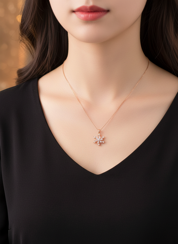 Elegant Rose Gold Snowflake Spinner Pendant Necklace for Women