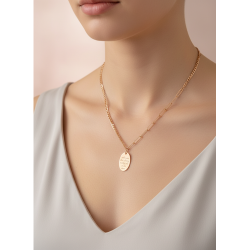 Elegant Rose Gold Engraved Oval Pendant Necklace for Women