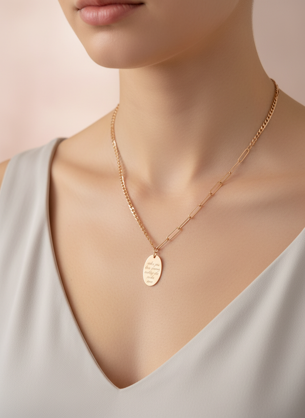 Elegant Rose Gold Engraved Oval Pendant Necklace for Women