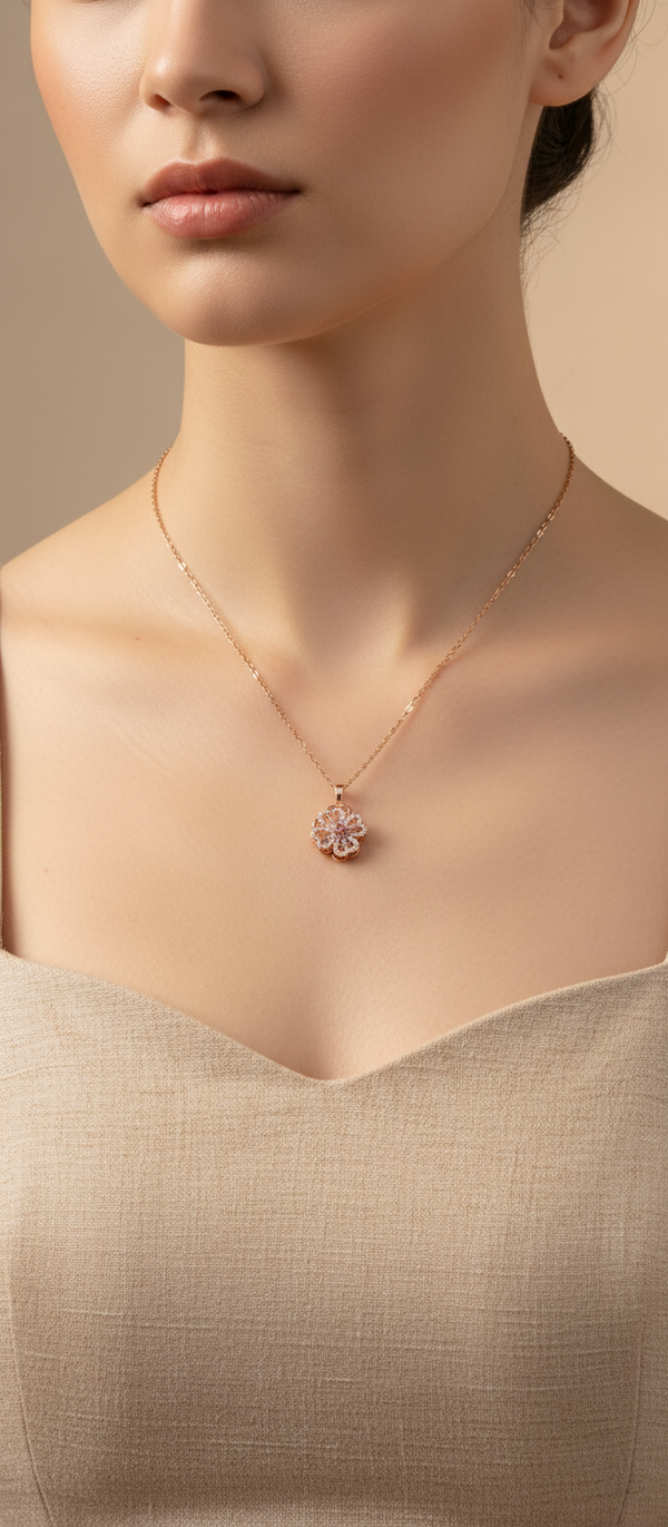 NXGOLD Elegant 360° Spin Flower Rose Gold Pendant Necklace