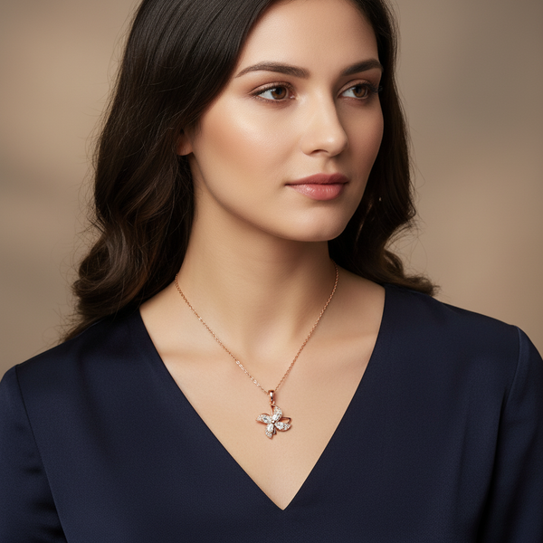 Elegant Rose Gold Butterfly Crystal Pendant Necklace for Women