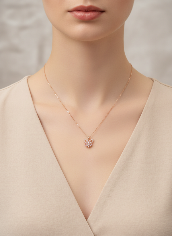Elegant Rose Gold Butterfly Pendant Necklace for Women