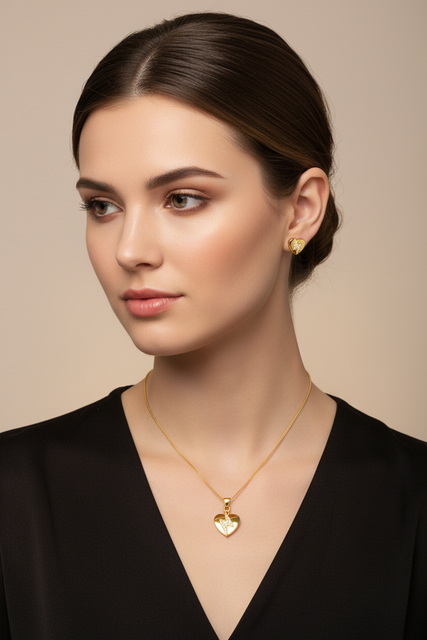 NXGOLD Heart CZ Pendant Necklace Set