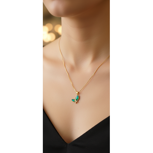 NXGOLD Green Stone Butterfly Pendant For Women