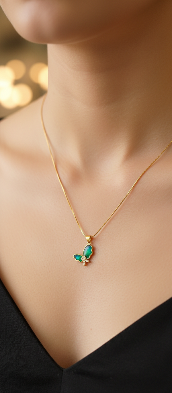 NXGOLD Green Stone Butterfly Pendant For Women