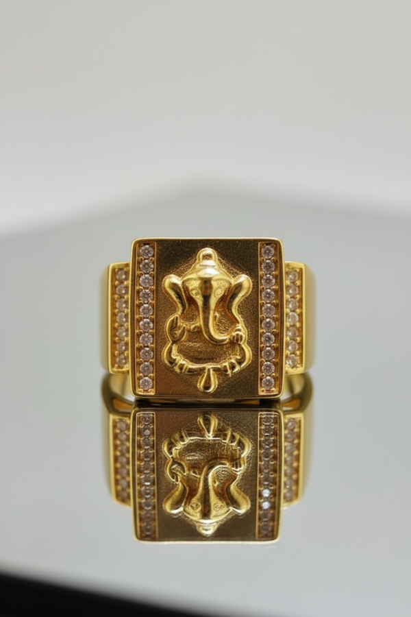 NXGOLD Golden Ganesha Ring For Men
