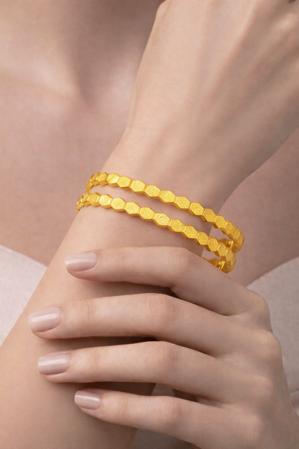 NXGOLD Hexagon Design Gold Bangles For Women