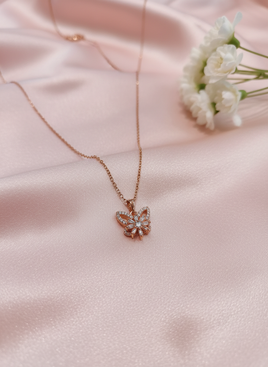 Elegant Rose Gold Butterfly Pendant Necklace for Women