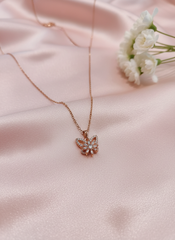 Elegant Rose Gold Butterfly Pendant Necklace for Women