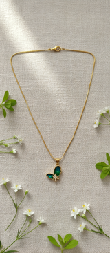 NXGOLD Green Stone Butterfly Pendant For Women
