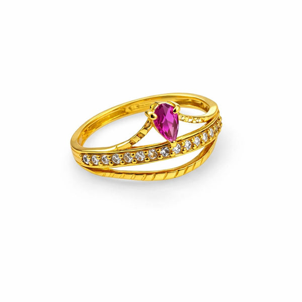 NXGOLD Elegant Ring with Pink Pear-Cut Crystal & Sparkling CZ Stones
