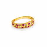 NXGOLD Stylish Band Ring with Alternating Pink & White CZ Stones