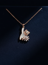 Elegant Rose Gold Cat & Floral Pendant Necklace for Women