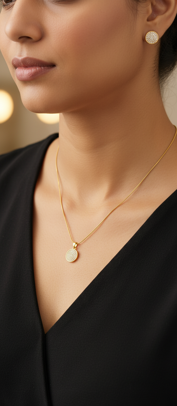 NXGOLD Round Stone Pendant Necklace Set for Women