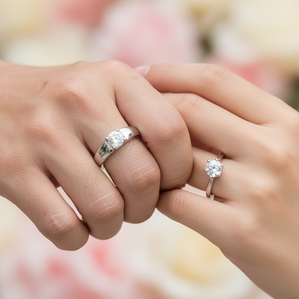 His & Hers Stainless Steel Solitaire Couple Ring Set