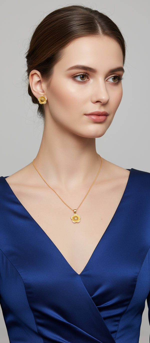NXGOLD Floral CZ Pendant Necklace Set