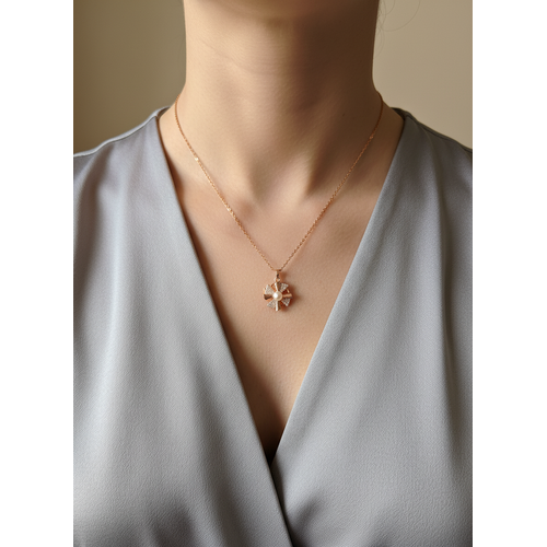 Elegant Rose Gold Pearl Spinner Pendant Necklace
