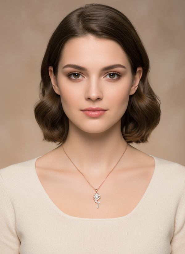 Elegant Rose Gold Rotating Floral Crystal Pendant Necklace