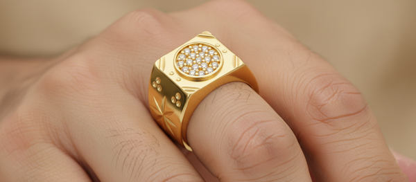 NXGOLD Luxury Men’s Ring with Round CZ Stone & Star Engraving