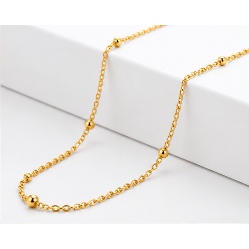 Women's Elegant Gold Bead Link Chain Necklace
