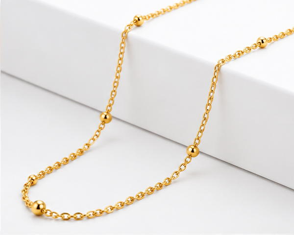 Women's Elegant Gold Bead Link Chain Necklace