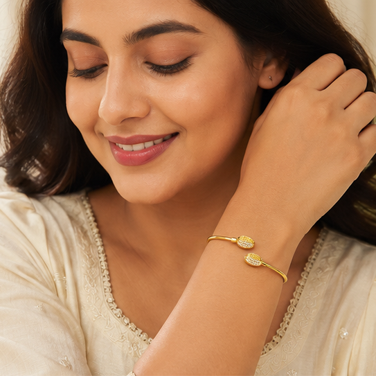 Luxury Oval Greek Key Open Kada Bracelet for women & girls